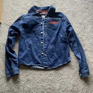 Harley Davidson Motorcycles Blue Jean Denim Jacket Youth Size 16/18 L Large - Picture 1 of 18