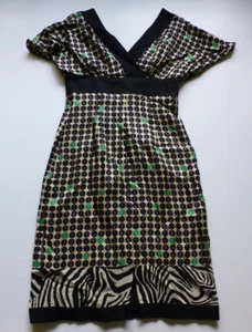 Phoebe Couture Silk Dress Womens 2/4 Green Black Polka Dot Great Condition - Picture 1 of 3
