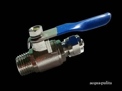 Raccordo Valvola Sfera Filetto 1/4" Tubo 6 mm Rubinetto Depuratore Osmosi Acqua - Immagine 1 di 3
