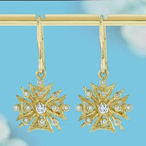 Ohrhänger 9 Karat Gelbgold natürlicher Diamant Vintage-Stil  - Bild 1 von 6