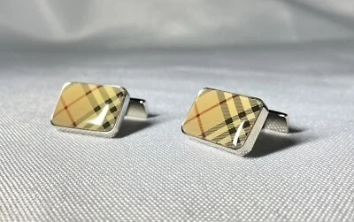 Auténticos Raros [Hermosos] Gemelos Burberry Cuadrados Plata Regalo Foto 1 de 4