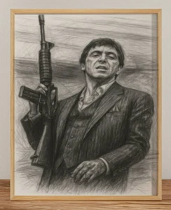 TONY MONTANA SCARFACE DRAWING SKETCH PRINT 8" x 10" SCARFACE WALL ART HOME DECOR - Picture 1 of 2