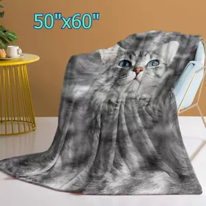 50"x60" Cute Cat Blankets for Cat Lovers Fleece Cat Sherpa Throw Blanket Gray - Picture 1 of 7