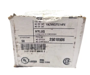50 BURNDY YAZV6C2TC14FX Compression Connector 2Hole Lug Copper Straight 6AWG - Picture 1 of 3