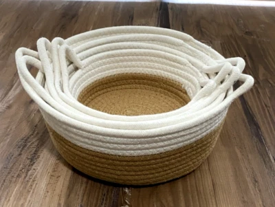 Плетеные корзины для хранения с ручками — набор из 5 хлопковых веревочных корзин - Изображение 1 из 4