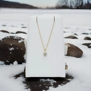 Appraised 14k Yellow Gold 1 CT Diamond Classic Solitaire Pendant Necklace 18" - Picture 1 of 11