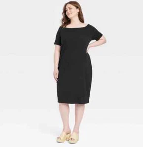 Schulterfreies Midi Bodycon-Damenkleid Universalfaden schwarz 3X - Bild 1 von 2