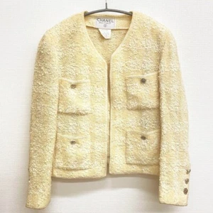 CHANEL Blouson Jacket Tweed Jacket 40 beige Authentic Women Used - Picture 1 of 13