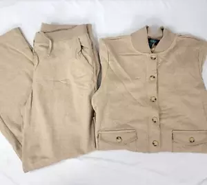 Ralph Lauren Women's OUFIT Long Pants Sleeve Button Down Shirt Beige NEW LARGE - Picture 1 of 14