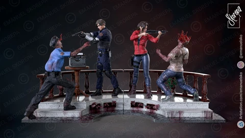 Resident Evil 2 Leon Claire 3d printed model - 3D figure - 1/6 1/10 scale Cover