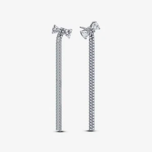 New Genuine Authentic Pandora Sparkling Pavé Bow Drop Earrings 293544C01 - Picture 1 of 5