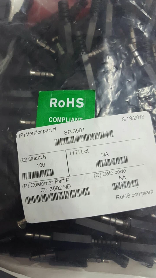 LOTE DE 40 PIEZAS. ENCHUFE DE AUDIO CUI SP-3501, 3,5 MM, RECTO, ST Foto 1 de 1