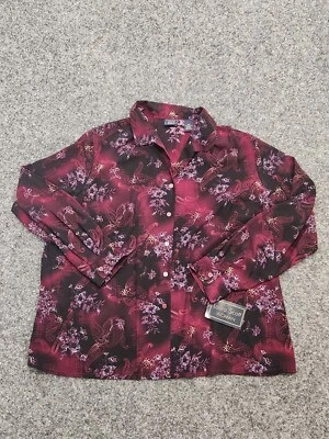 Blusa LAURA SCOTT Mujer 24W 2XL Púrpura Roja Floral Paisley Camisa Abotonada Nueva con Etiquetas Foto 1 de 4