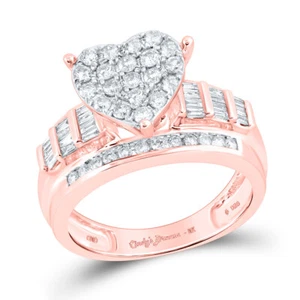 10kt Rose Gold Round Diamond Heart Bridal Wedding Engagement Ring 1 Cttw - Picture 1 of 1