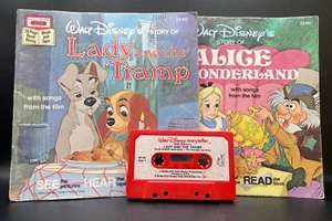 Vintage Disney Lady/Tramp and Alice/Wonderland Read-A-Long Book & Tape Cassette - Picture 1 of 4