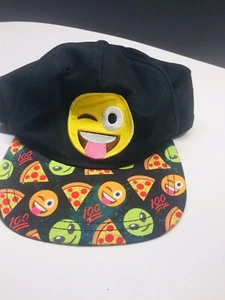 Emoji Winky Face Emoticons Text Symbol Snapback Hat Cap Flat Bill Black - Picture 1 of 4
