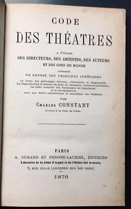 RECHT EO 1876 C.Konstant: CODE DES THEATRES gebunden - Bild 1 von 3