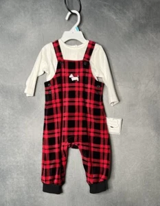 Little Me Baby Girl 6M 2 Piece Red Holiday Overall Set Soft Velvet Embroidered - Picture 1 of 8