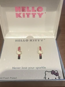 NEW Hello Kitty Enamel Gold Flash Plated Cute Small Hoop Earrings - Picture 1 of 3