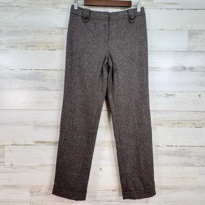 Pantalones de vestir Ann Taylor Petites marrón tweed mezcla de seda puños forrados talla 2P Foto 1 de 4