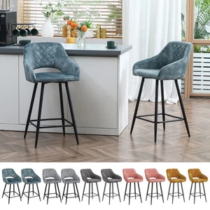 Bar Stools Set of 2, Velvet-Touch Fabric Counter Height Bar Chairs - Picture 1 of 56