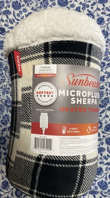 Sunbeam Heated Blanket - Sherpa, Microplush Black Buffalo Checker, 50" x 60 - Image 1 of 4