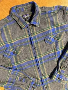Patagonia Herren XL Bio Baumwolle Hemd mit Knopfleiste grau blau kariert langarm - Bild 1 von 9