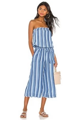Bella Dahl Anthropology Strapless Frayed Crop Jumpsuit in Cabana Stripe Wash Med - Image 1 of 4