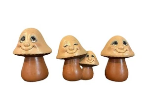 Vintage 90er Garten Außen Hof Keramik glasiert lächelnd Pilz Figur Set Lot - Bild 1 von 8