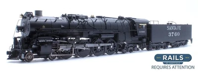 BROADWAY 'HO' GAUGE 2514 ATSF BLACK 4-8-4 NORTHERN #3760 LOCOMOTIVE *DCC SOUND - Image 1 of 4