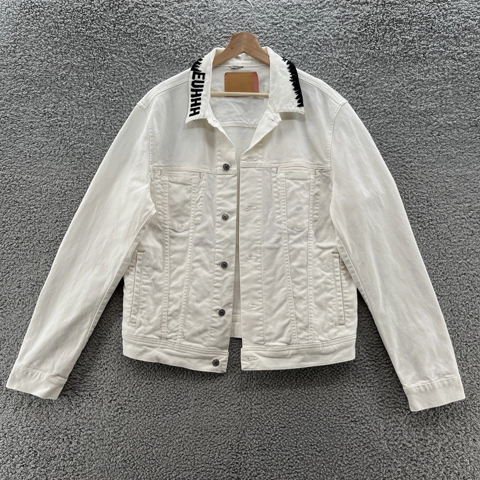 Jaqueta jeans masculina grande branca bordada caminhoneiro Acne Studios Bla Konst - Imagem 1 de 4
