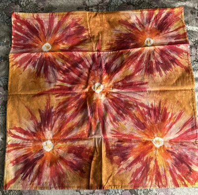 CRATE & BARREL Set of 2 Pillow Cover 22 x 22" Gold Orange Floral Tie Dye Pattern - Image 1 of 4