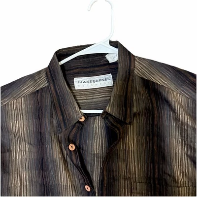 Camisa de manga larga Jhane Barnes grande negra blanca a rayas con botones para hombre Foto 1 de 4