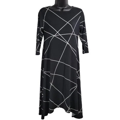 Alfani Petite Black White Geometric Print 3/4 Sleeve Midi Dress Size 6P - Image 1 of 4