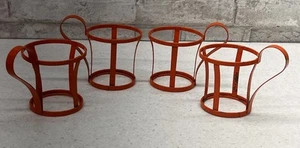 Vintage Metal Cup Holders With Handle Set Of 4 Orange Enamel Paint Retro Vending - Picture 1 of 8