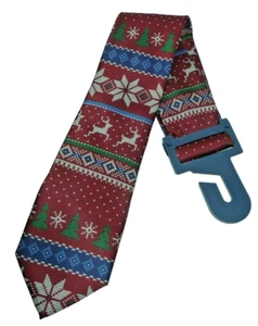 Christmas Fairisle Neck Tie Red Holiday Men's Gift Present Xmas Classy Dinner - Picture 1 of 4