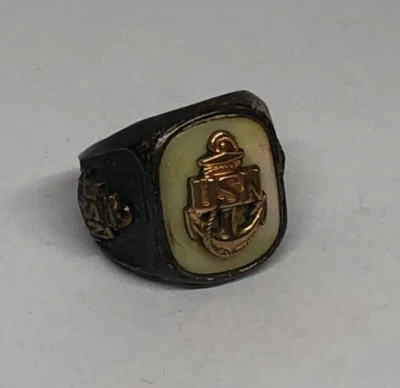 Vintage WWII D.B. Sterling Silver & 12K GF USN Navy MOP Ring Sz: 7.75  [055GRA] - Image 1 of 4
