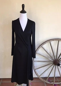 STEPHEN BURROWS Couture Vtg 70s Disco Black V-Neck Wrap Dress 10 RARE! - Picture 1 of 12