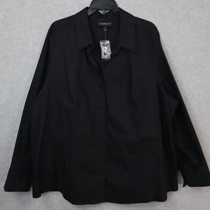 Lane Bryant Long Sleeve Black Solid Button Down Blouse Shirt Womens 28 New - Picture 1 of 13
