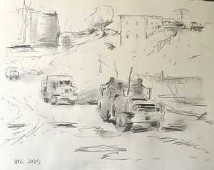 World War 2 Men Illustration Pencil Drawing On Paper 11x14 - Brian Comforti - Picture 1 of 2