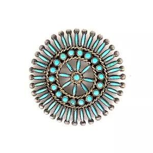 Vintage Southwestern Zuni Needle Point Turquoise, Sterling Silver Brooch Pin - Picture 1 of 4