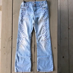 Circo Girls Jeans W/Stars And Peace Signs Sz 12 Distressed Adjustable Halloween - Picture 1 of 8