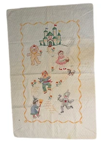 Vintage Thin Quilted Crochet OZ Castle Clowns Witch Yellow Baby Blanket 52"×33" - Picture 1 of 4