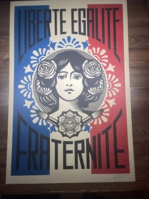 SIGNED Shepard Fairey Paris Liberte Egalite Fraternite Print Poster Obey Giant - Image 1 of 4