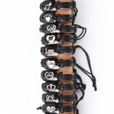 12pcs Wholesale Leather Bracelet Bangle Couple Love Heart Woman wristband gifts - Image 1 of 4