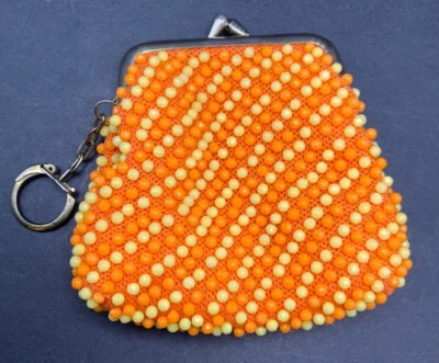 Vintage Orange  and Yellow Beaded Clasp Change Coin Purse 4 x 4” - Image 1 of 3