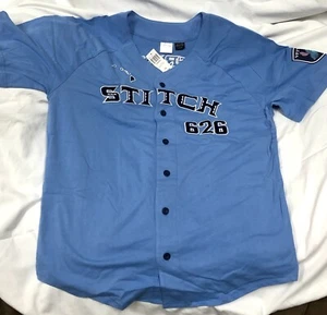 Disney Stitch Button Up Blue Lilo & Stitch Baseball Jersey Experiment 626 Size L - Picture 1 of 17