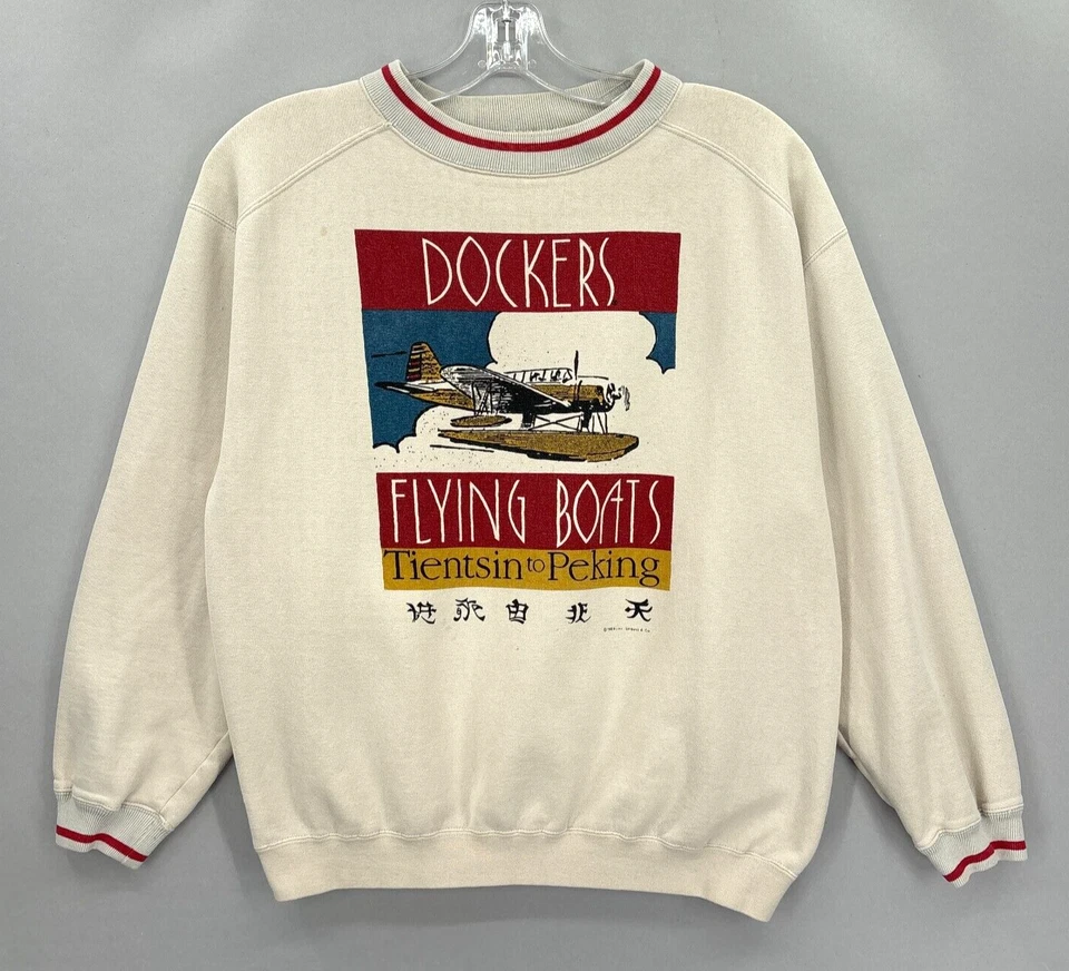 Vintage Levis Dockers Sweatshirt Men Medium Crew Chinese Ringer Flying Boats 80s - Image 1 of 4