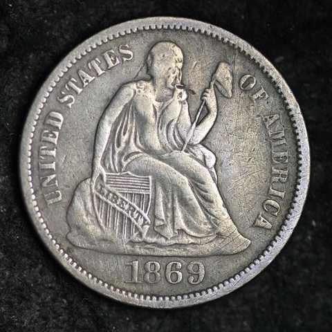 1869-S Seated Liberty Silver Dime CHOICE XF+ FREE SHIPPING E243 RCPC Cover