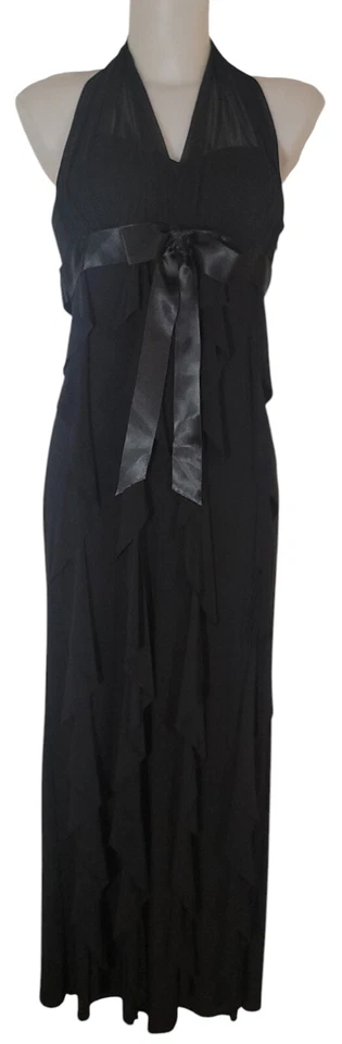 Vtg Betsy & Adam Sz 4 Women's Black Ruffle Grunge Whimsigoth Halter Maxi Dress - Image 1 of 3